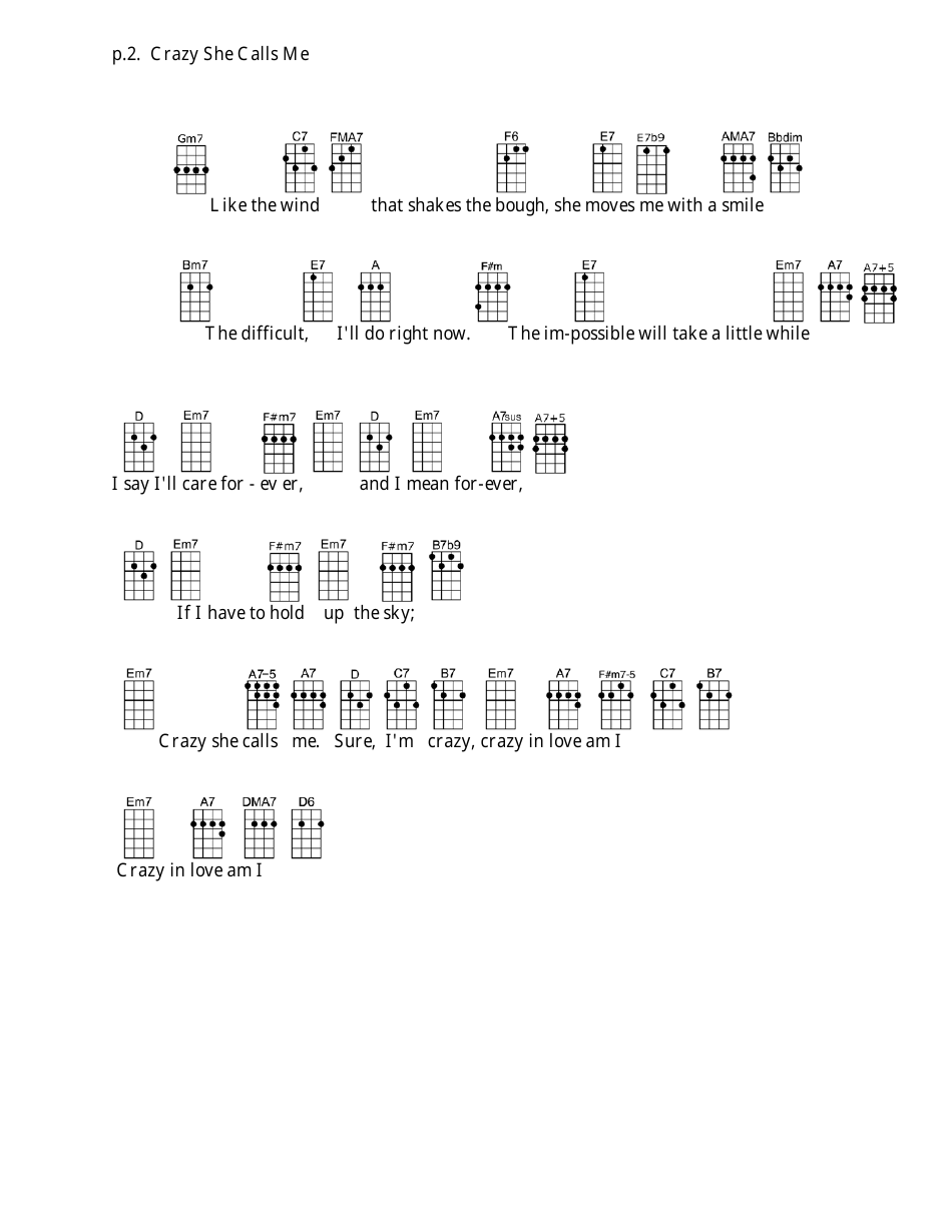 Crazy She Calls Me (Bar) Ukulele Chord Chart, Page 2