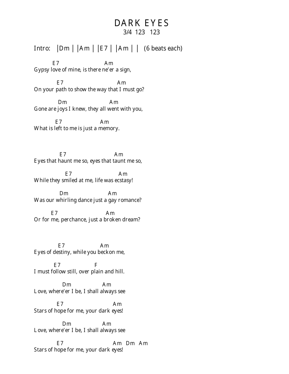 Dark Eyes Ukulele Chord Chart, Page 3