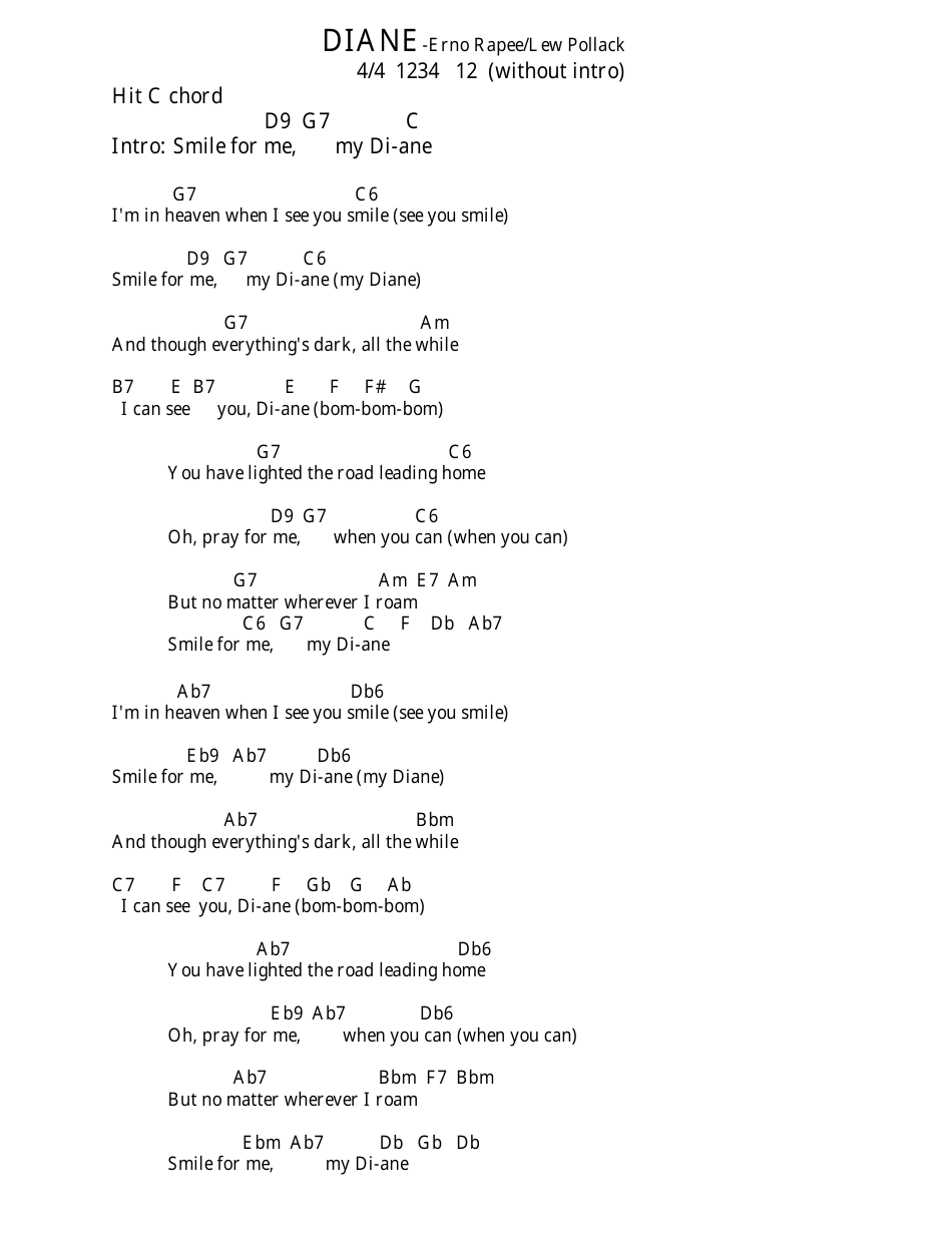 Erno Rapee / Lew Pollack - Diane Ukulele Chord Chart, Page 2