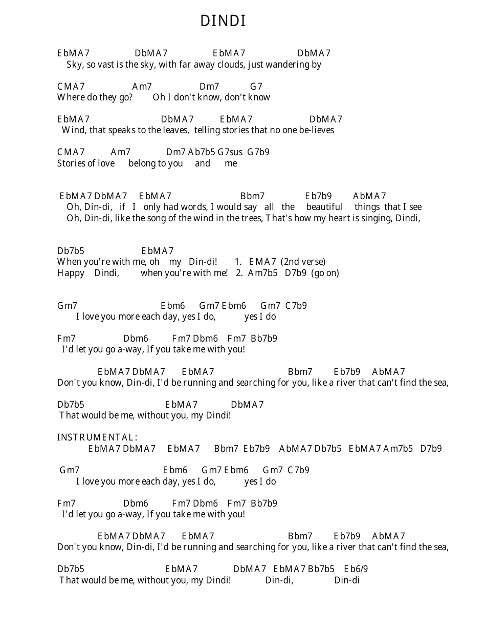 Dindi Ukulele Chord Chart, Page 3