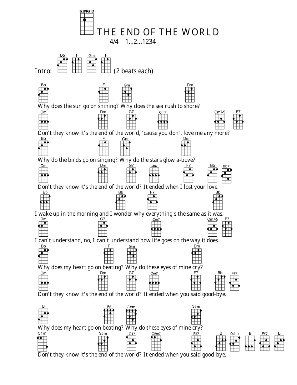 end of the world ukulele chord chart download printable pdf templateroller