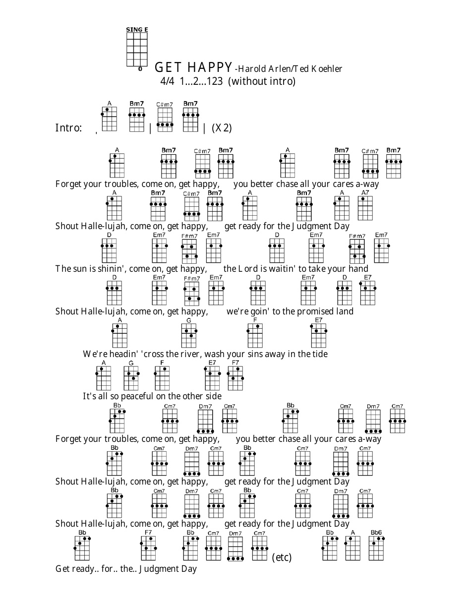 Harold Arlen / Ted Koehler - Get Happy Ukulele Chord Chart, Page 1