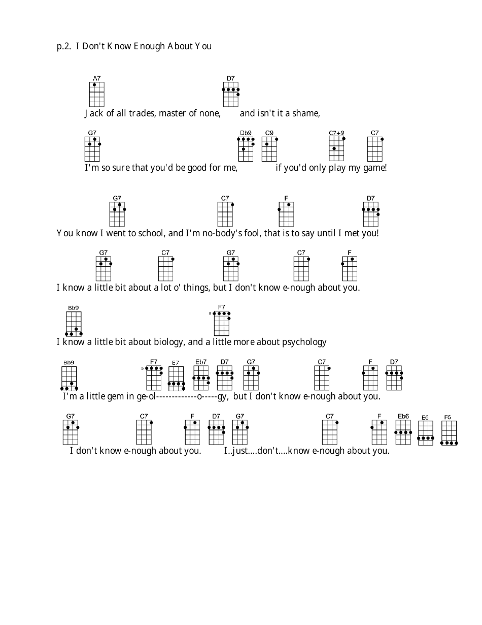Peggy Lee - I Dont Know Enough About You Ukulele Chord Chart, Page 2