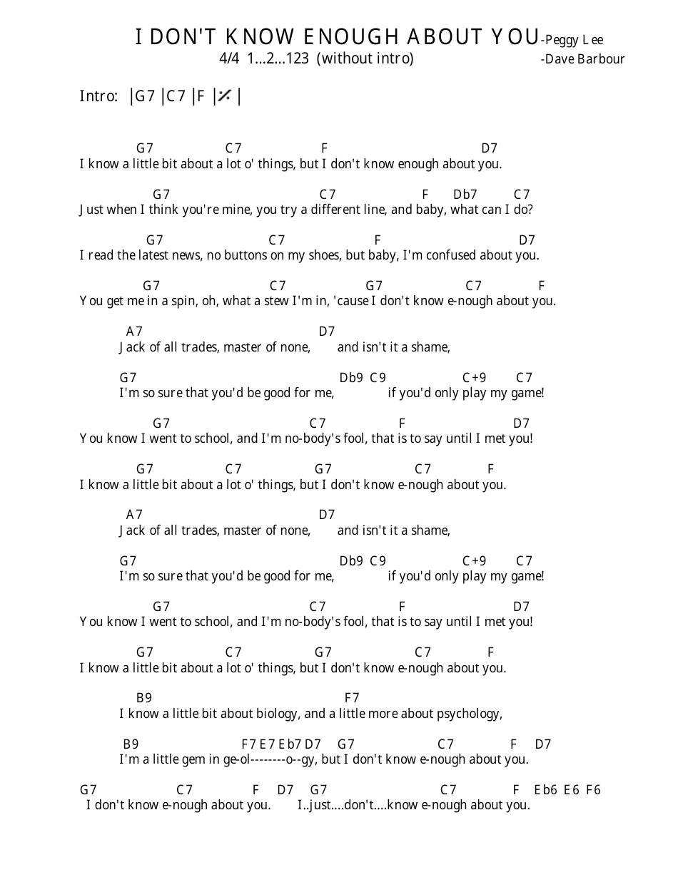 Peggy Lee - I Dont Know Enough About You Ukulele Chord Chart, Page 3
