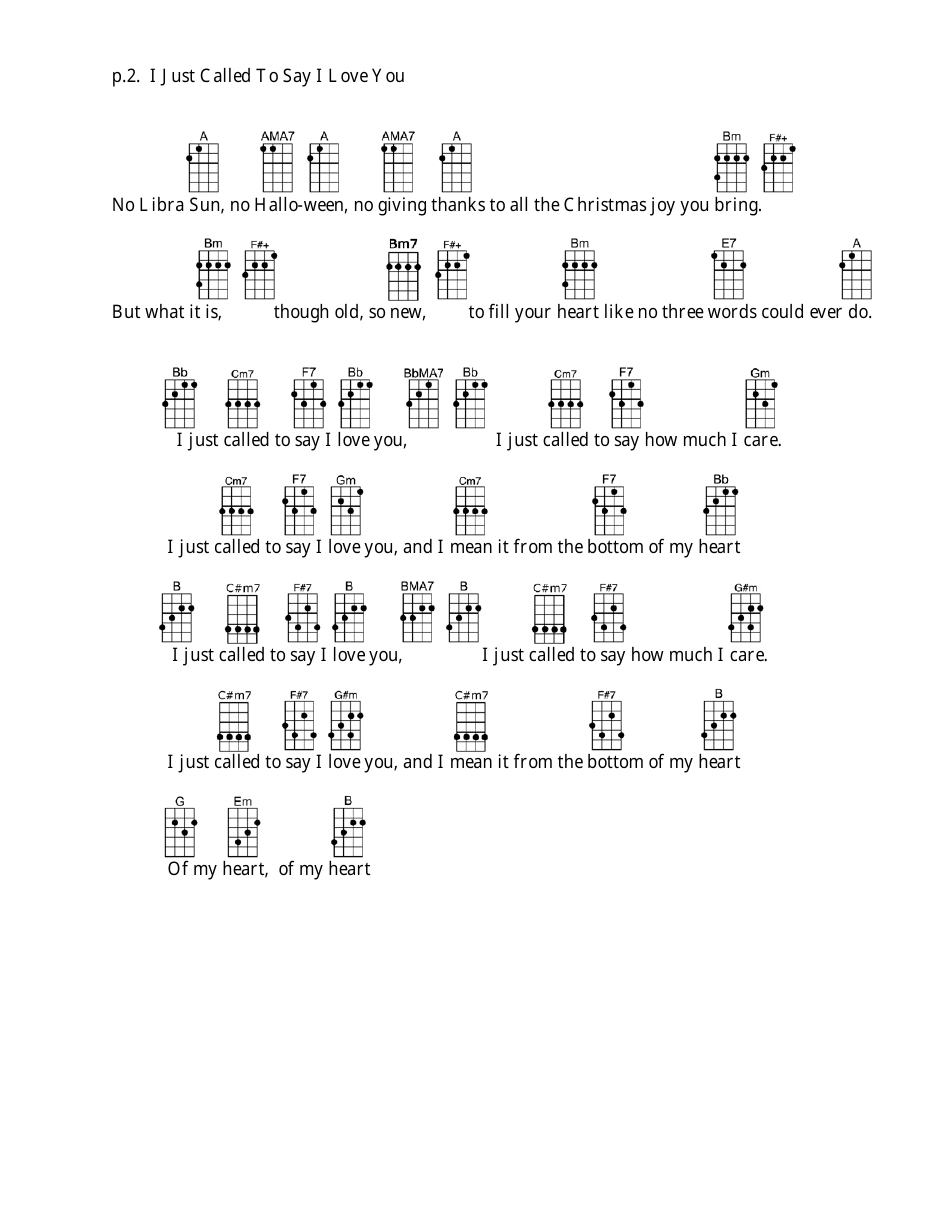 Stevie Wonder - I Just Called to Say I Love You Ukulele Chord Chart, Page 2