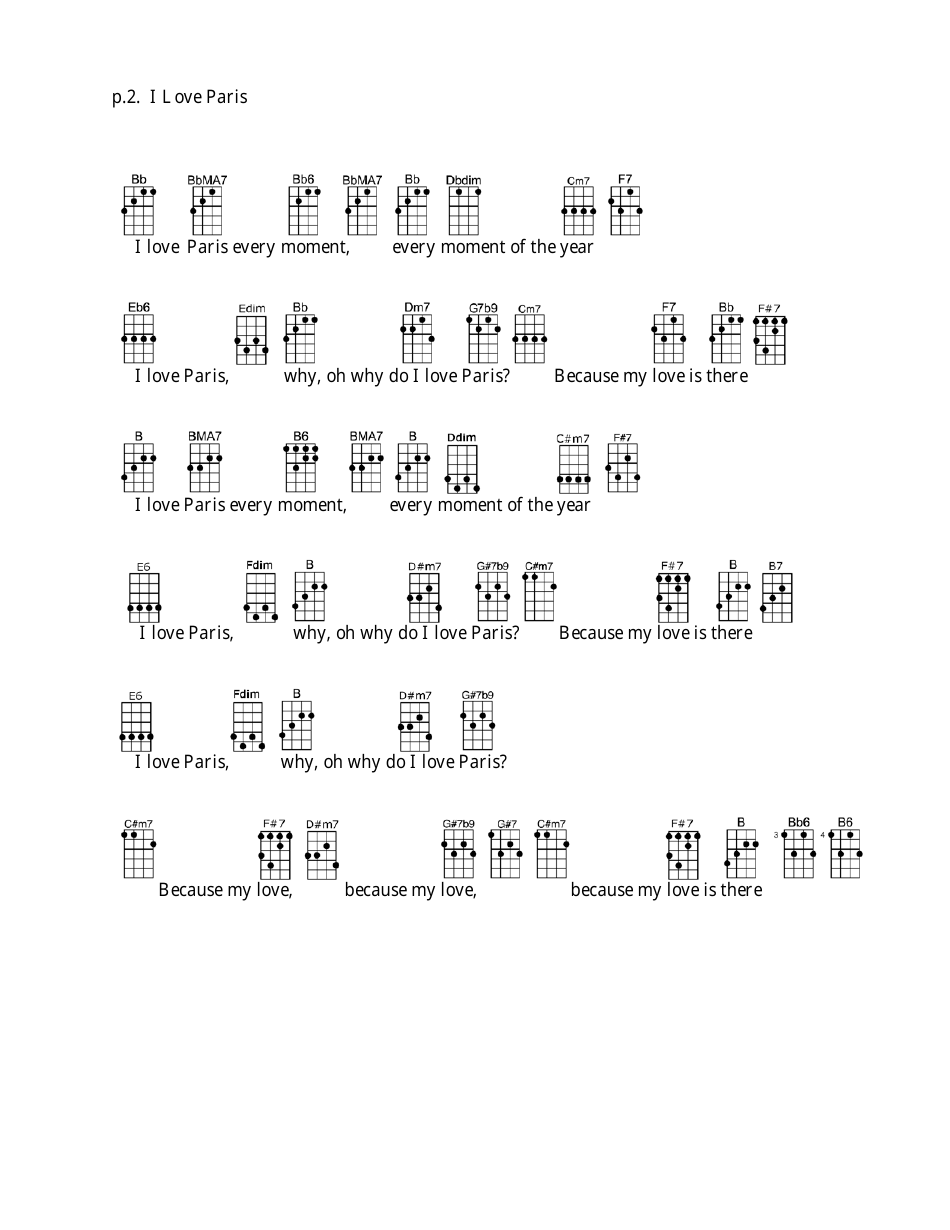 Cole Porter - I Love Paris Ukulele Chord Chart, Page 2
