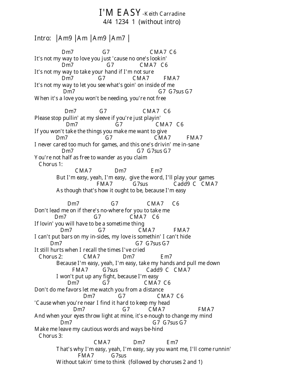 Keith Carradine - Im Easy Ukulele Chord Chart, Page 3