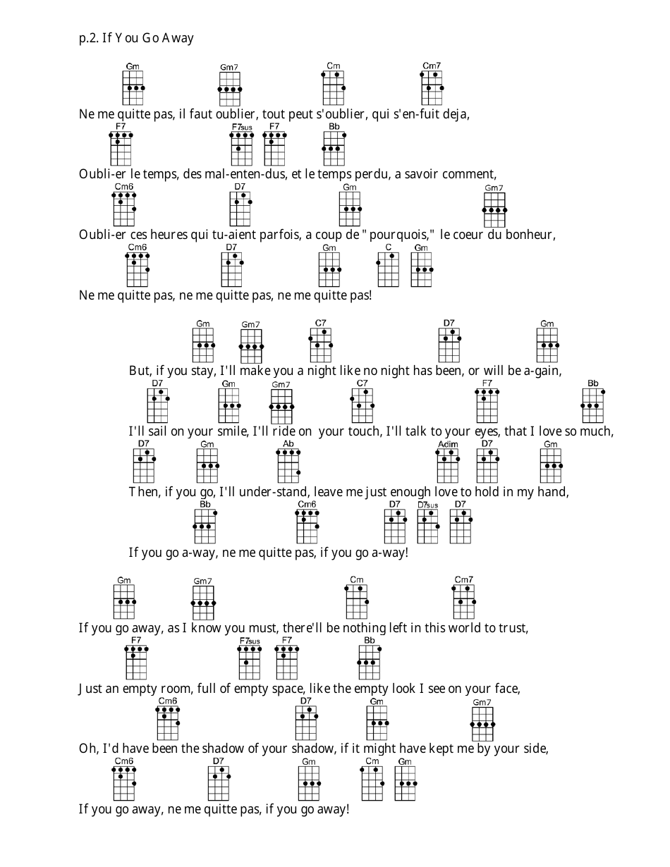 Jacques Brel / Rod Mckuen - if You Go Away Ukulele Chord Chart, Page 2
