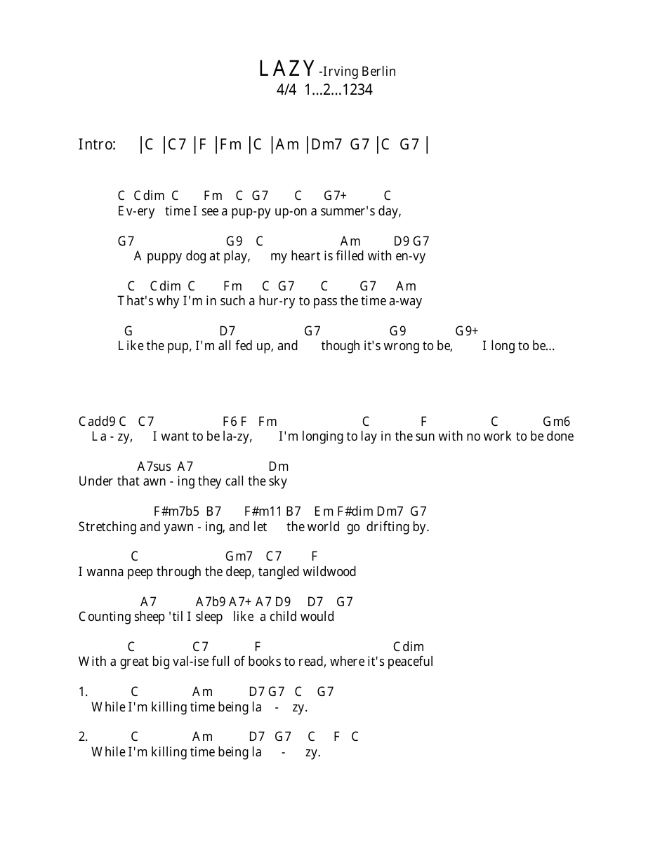 Irving Berlin - Lazy Ukulele Chord Chart, Page 3