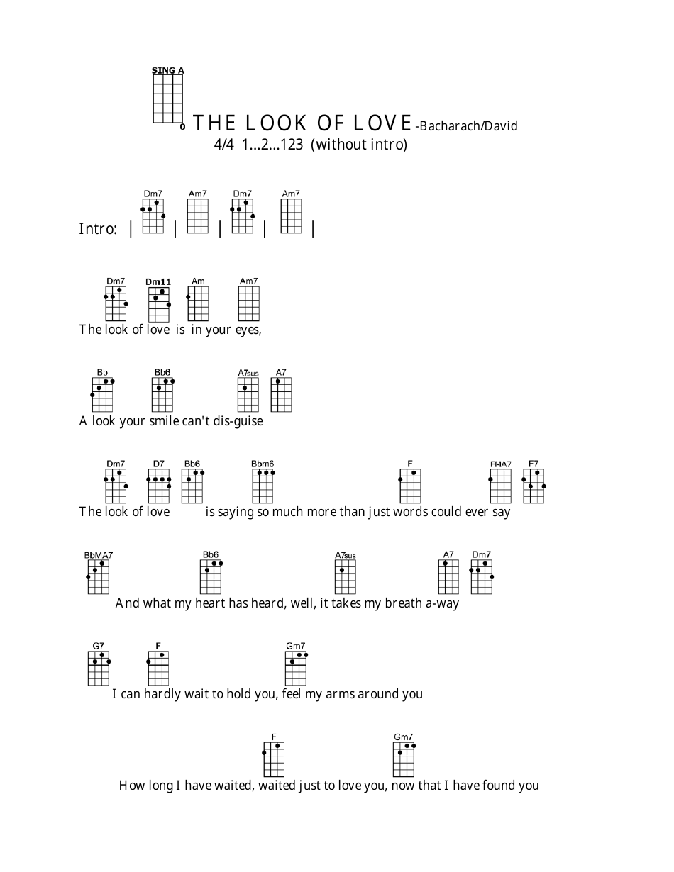 Bacharach/David - The Look of Love Ukulele Chord Chart preview image