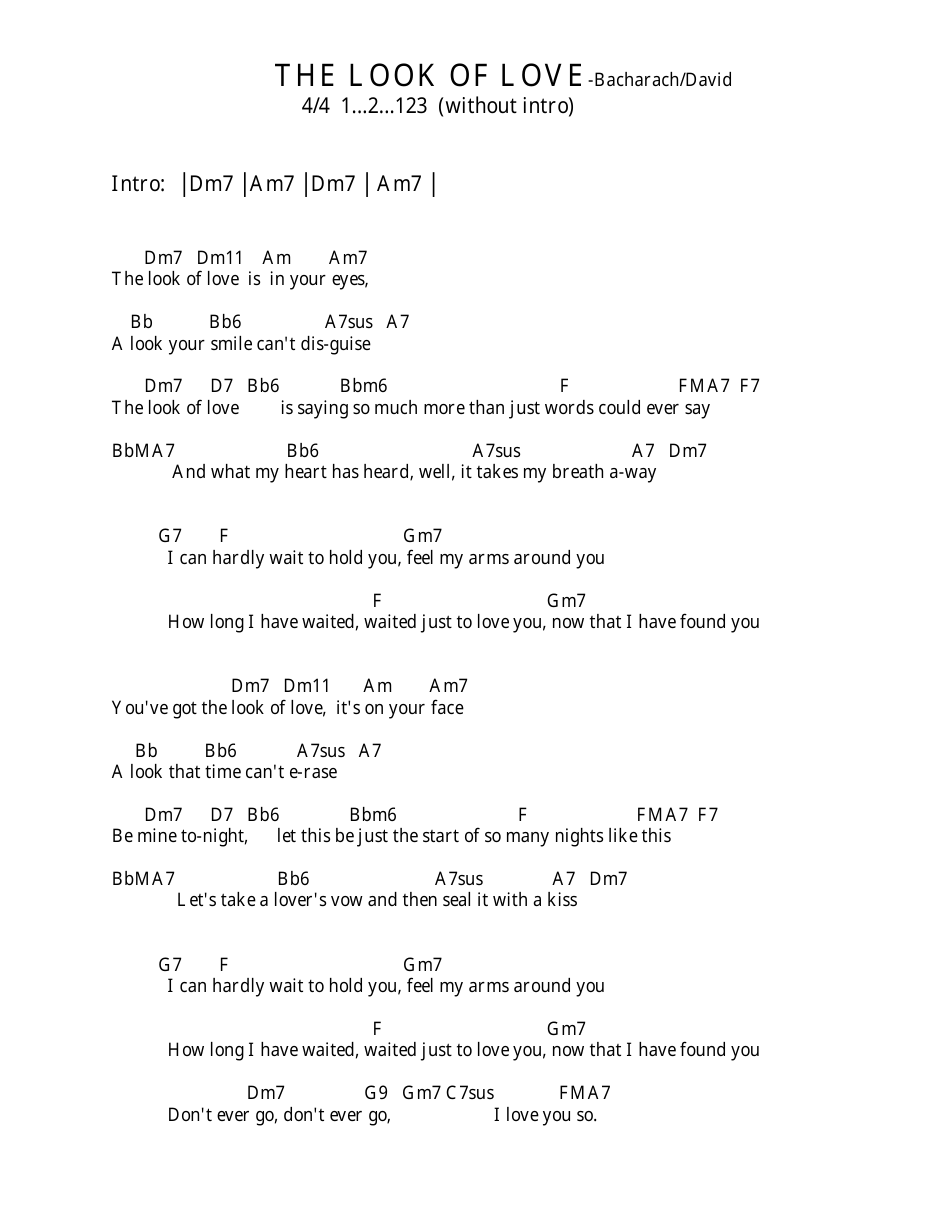 Bacharach / David -the Look of Love Ukulele Chord Chart, Page 3