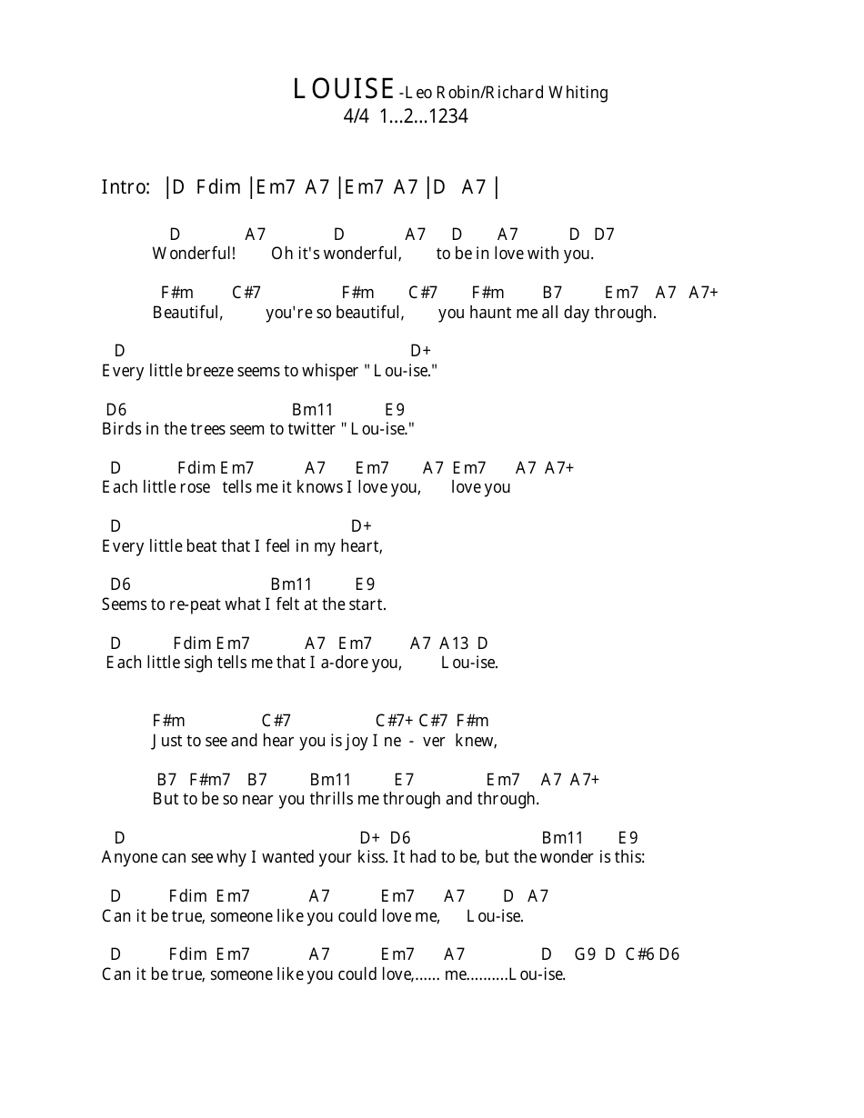Leo Robin / Richard Whiting - Louise Ukulele Chord Chart, Page 3