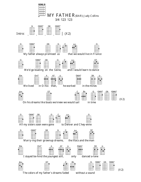 &quot;Judy Collins - My Father (Bar) Ukulele Chord Chart&quot; Download Pdf