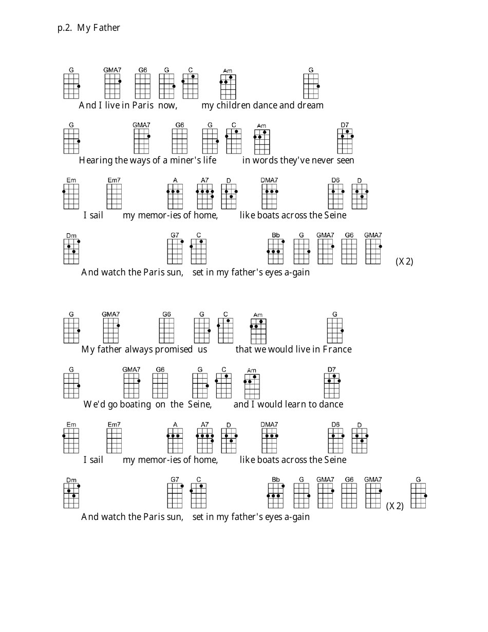 Judy Collins - My Father (Bar) Ukulele Chord Chart, Page 2