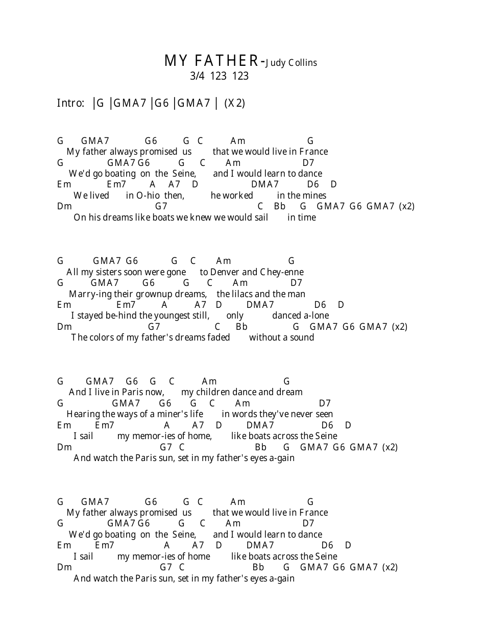 Judy Collins - My Father (Bar) Ukulele Chord Chart, Page 3