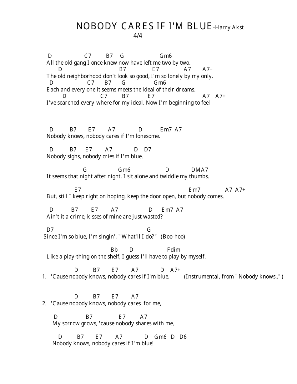 Harry Akst - Nobody Cares if Im Blue(Bar) Ukulele Chord Chart, Page 3