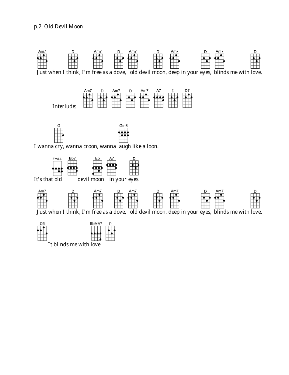 Burton Lane/E.y. Harburg - Old Devil Moon (Bar) Ukulele Chord Chart ...