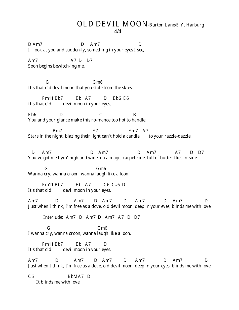 Burton Lane / E.y. Harburg - Old Devil Moon (Bar) Ukulele Chord Chart, Page 3
