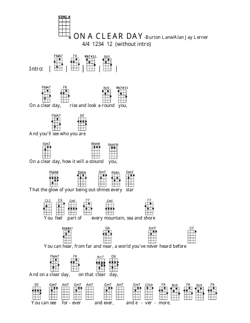 &quot;Burton Lane/Alan Jay Lerner - on a Clear Day Ukulele Chord Chart&quot; Download Pdf