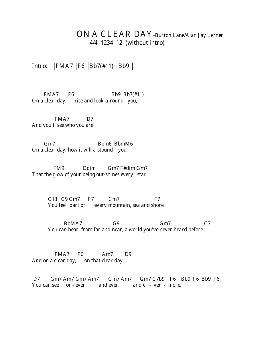 Burton Lane / Alan Jay Lerner - on a Clear Day Ukulele Chord Chart, Page 2