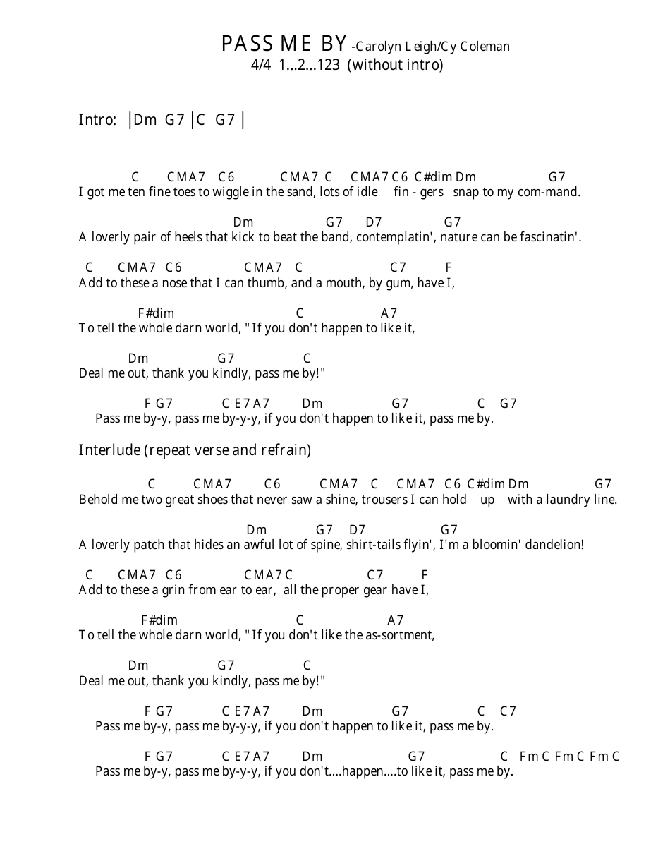 Carolyn Leigh / Cy Coleman - Pass Me by (Bar) Ukulele Chord Chart, Page 3