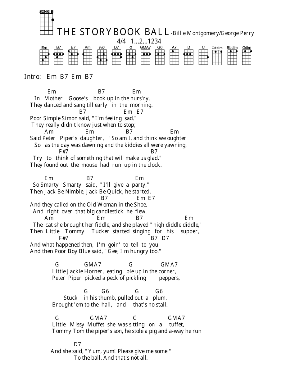 Billie Montgomery and George Perry - The Storybook Ball Ukulele Chord Chart Preview
