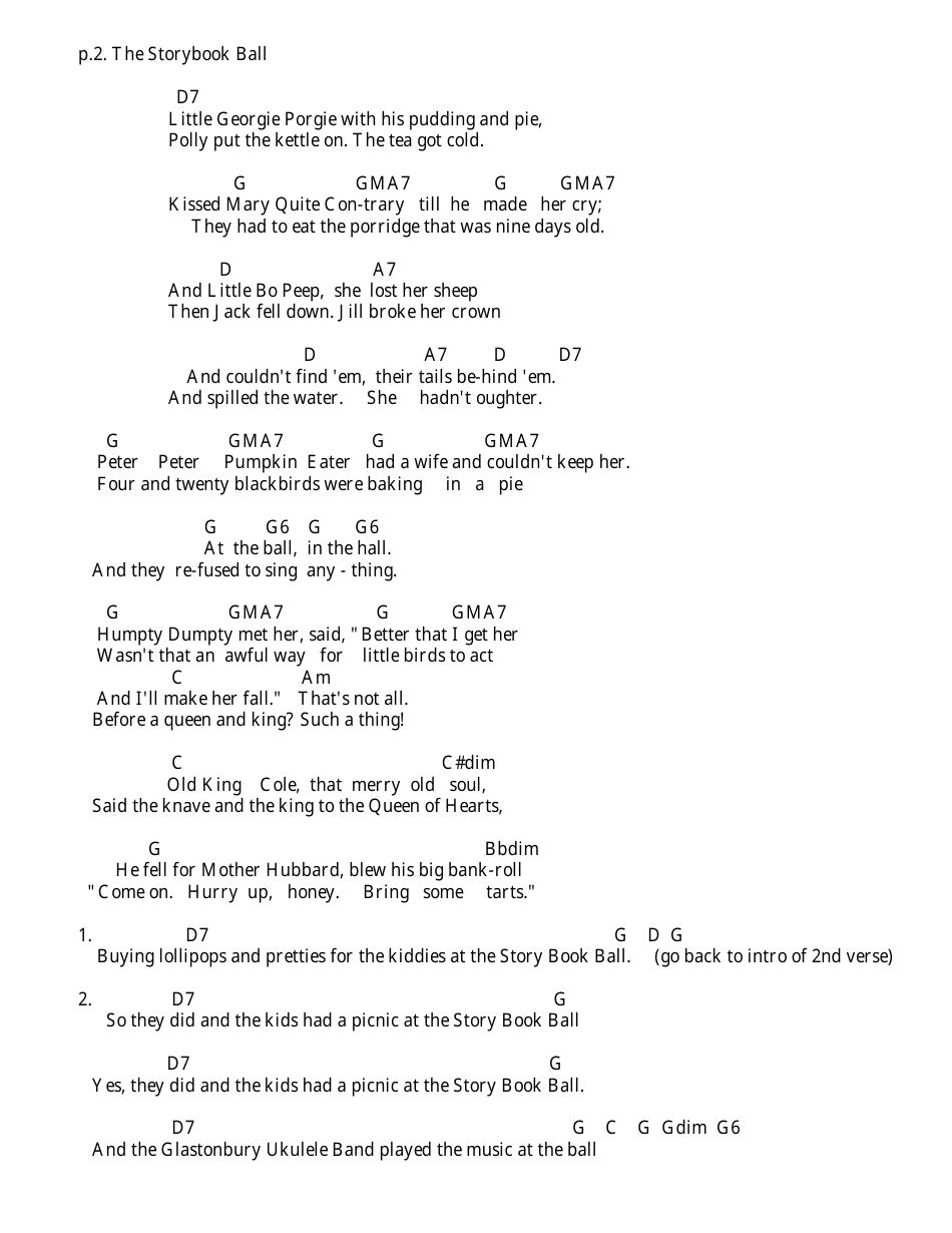 Billie Montgomery / George Perry - the Storybook Ball Ukulele Chord Chart, Page 2