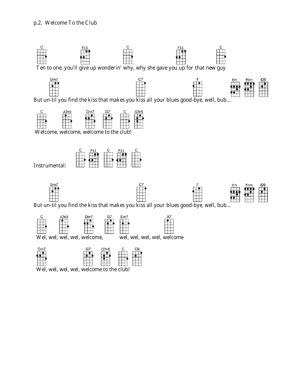 Noel Sherman / Dick Wolf - Welcome to the Club Ukulele Chord Chart, Page 2