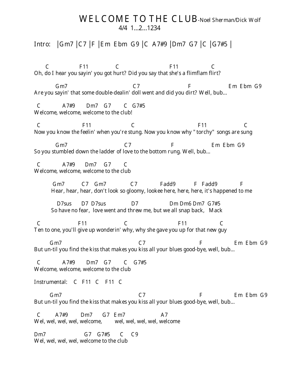 Noel Sherman / Dick Wolf - Welcome to the Club Ukulele Chord Chart, Page 3