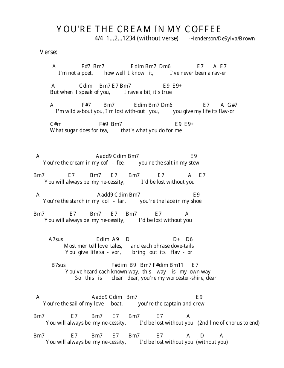 Henderson / Desylva / Brown - Youre the Cream in My Coffee (Bar) Ukulele Chord Chart, Page 3