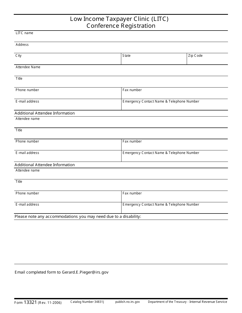 IRS Form 13321 Low Income Taxpayer Clinic (Litc) Conference Registration, Page 1