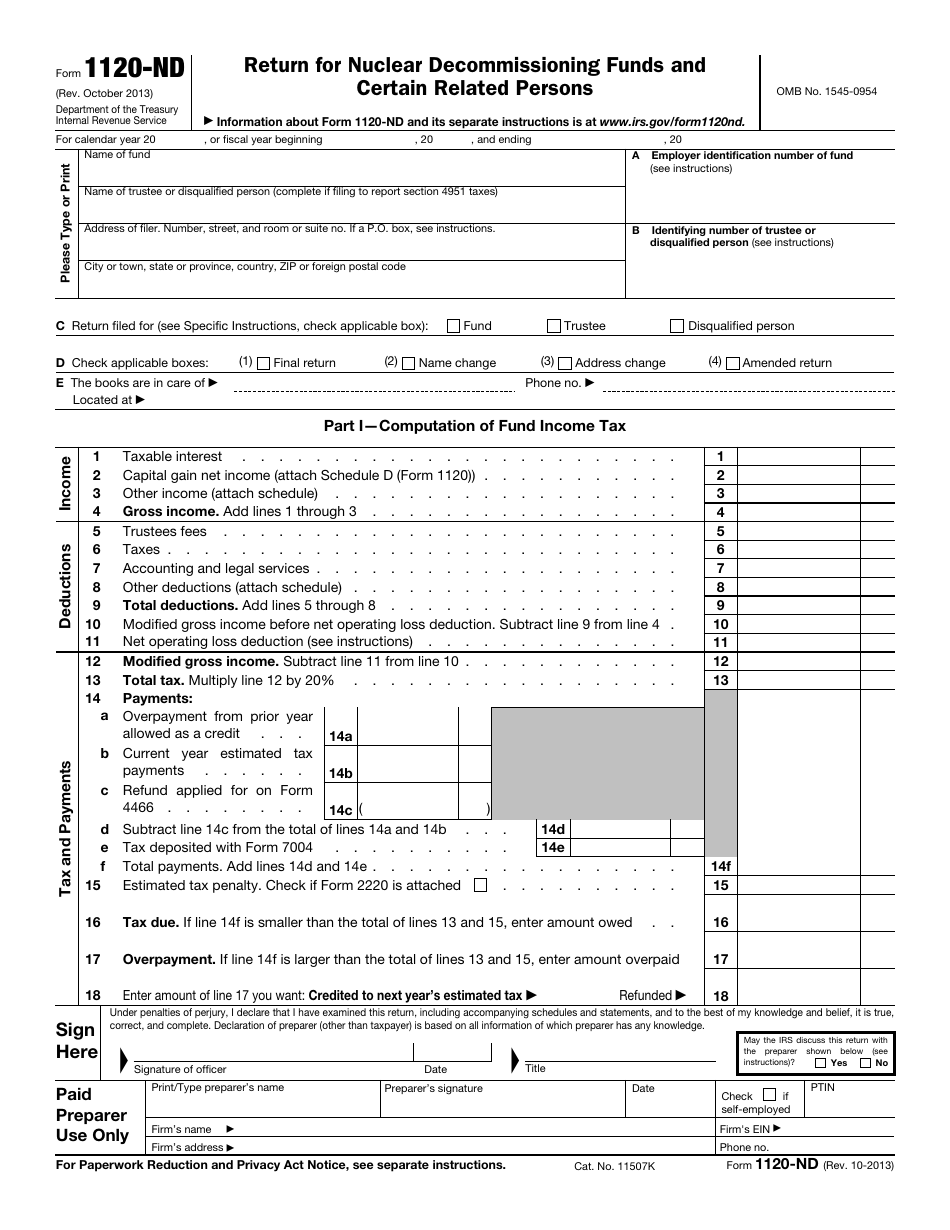 IRS Form 1120-ND Return for Nuclear Decommissioning Funds and Certain Related Persons, Page 1