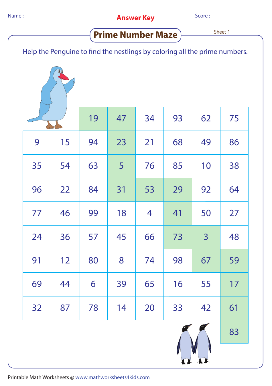 Prime Number Maze Worksheet With Answer Key Download Printable Pdf