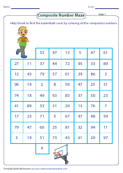 Composite Number Maze Worksheet With Answer Key - Basketball