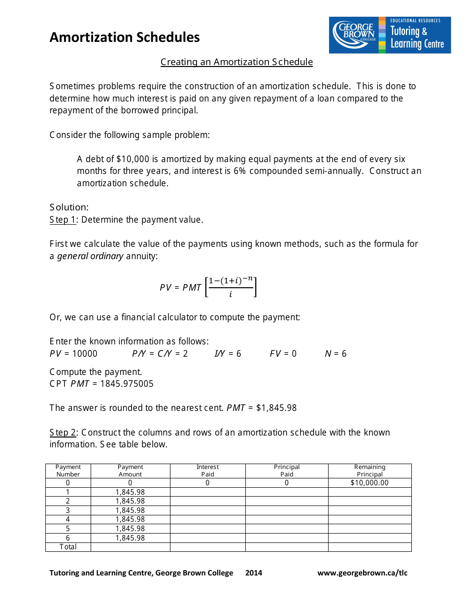 Amortization Schedule Worksheet With Answers