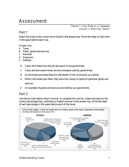 Your Role as a Taxpayer Assessment Answer Sheet - IRS, Understanding Taxes Download Pdf