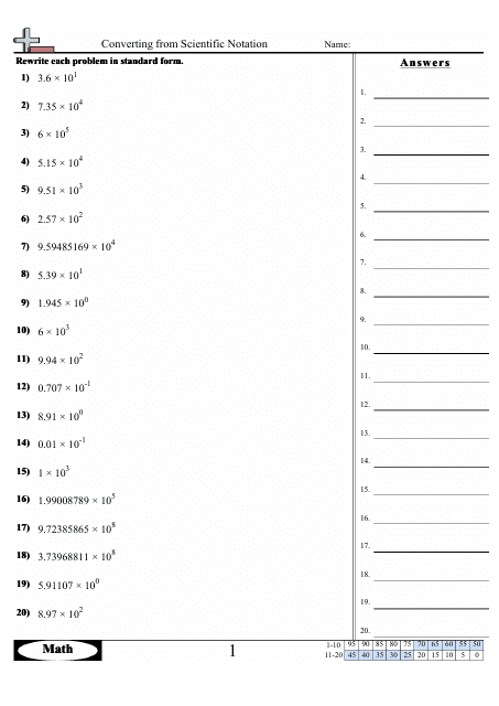 Converting From Scientific Notation Worksheet With Answers