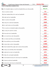 &quot;Word Form to Numeric Form With Decimals Worksheet With Answers&quot;, Page 2