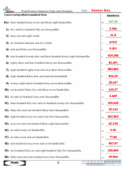 Word Form to Numeric Form With Decimals Worksheet With Answers - 347.38, Page 2