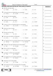 Document preview: Word to Numeric W/ Decimals Worksheet With Answers
