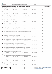 Word to Numeric W/Decimals Worksheet With Answers - a