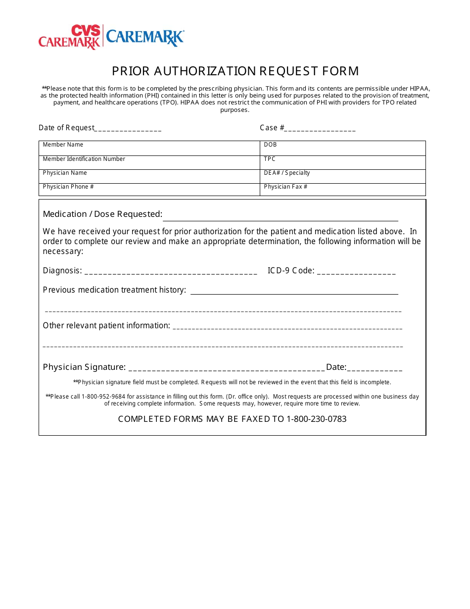Prior Authorization Request Form - Cvs Caremark, Page 1