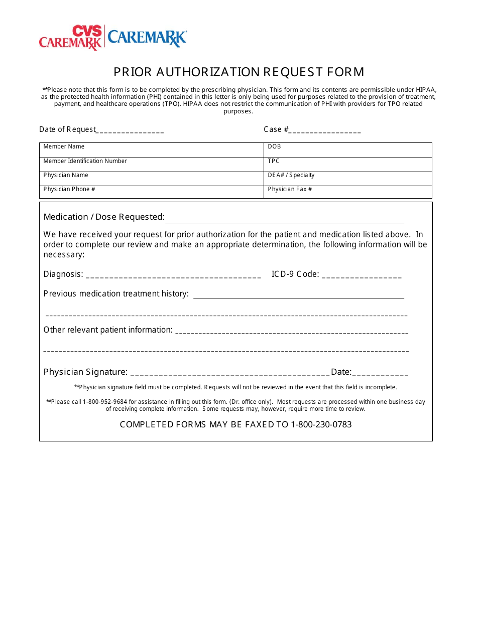 Prior Authorization Request Form Cvs Caremark Fill Out, Sign Online