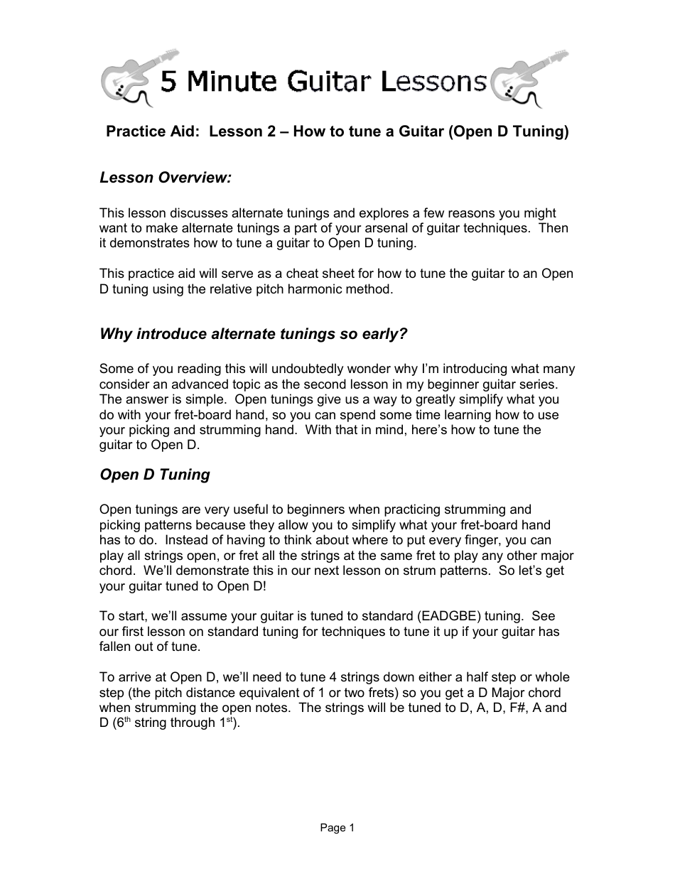 Lesson 2 - How to Tune a Guitar (Open D Tuning) - 5-minute Guitar Lessons Image Preview