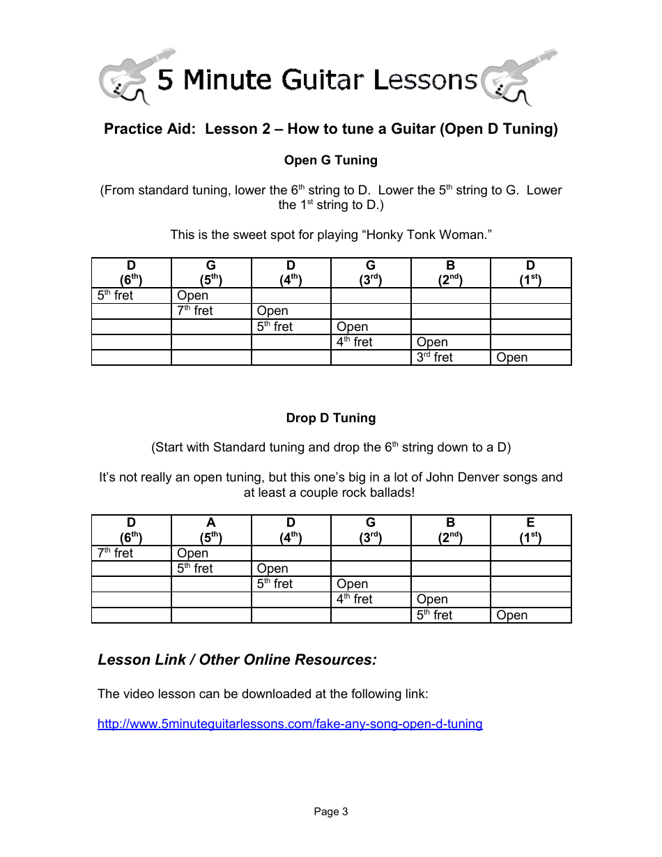 Lesson 2 How to Tune a Guitar (Open D Tuning) 5minute Guitar