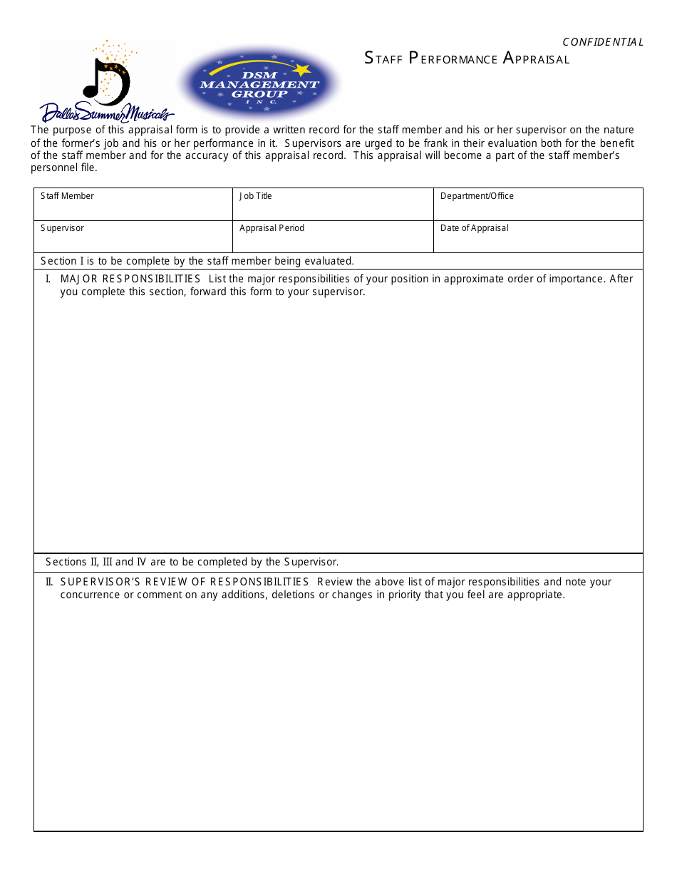 Staff Performance Appraisal Form - Dallas Summer Musicals, Page 1