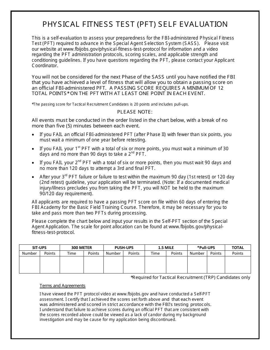 Physical Fitness Test (Pft) Self Evaluation Form, Page 1