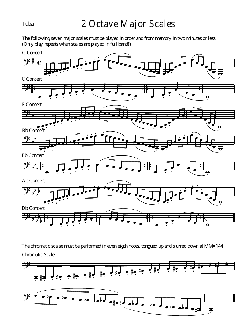 Preview of Tuba 2 Octave Major Scale Sheet