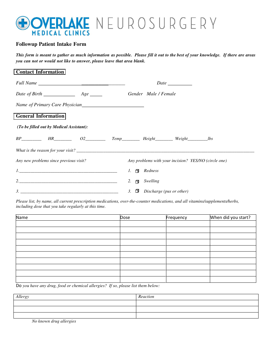 Patient Intake Form - Overlake Medical Clinics, Page 1