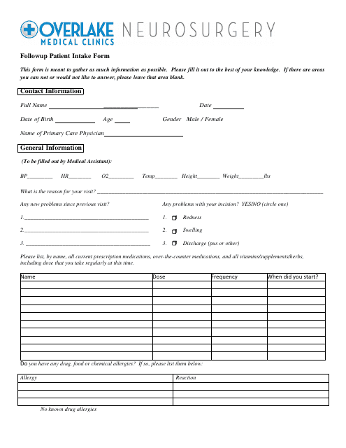 Patient Intake Form - Overlake Medical Clinics